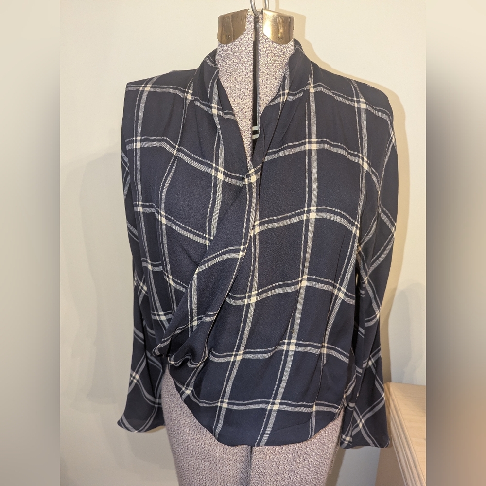 Babaton Dark Checkered Wrap Blouse